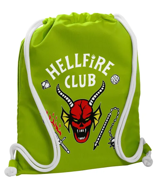 Hellfire CLub — Backpack bag GYMBAG LIME GREEN, with pocket (40x48cm) & thick cords