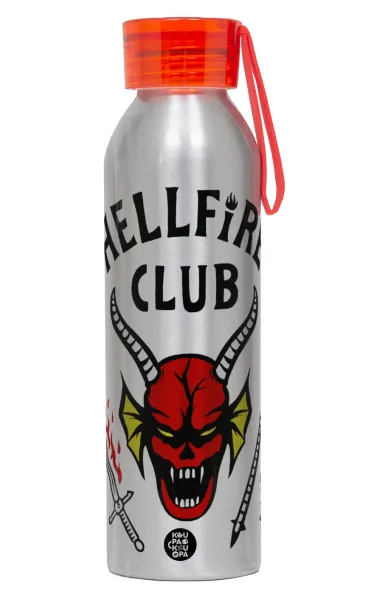 Hellfire CLub — Αλουμινένιο Αθλητικό Μπουκάλι 650ml – Ασημί με Κόκκινο Καπάκι και Λουράκι Σιλικόνης