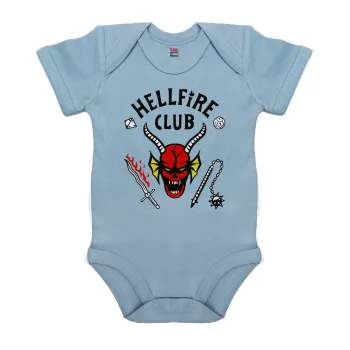 Hellfire CLub, Stranger Things, Βρεφικό φορμάκι μωρού, 0-18 μηνών, Μπλε, 100% Organic Cotton, κοντομάνικο