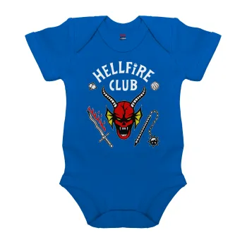 Hellfire CLub, Stranger Things, Βρεφικό φορμάκι μωρού, Μπλε Κοβαλτίου, 100% Organic Cotton, κοντομάνικο