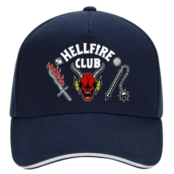 Hellfire CLub, Stranger Things, DRILL Adult Ultimate Hat BLUE/WHITE, (100% COTTON, ADULT, UNISEX, ONE SIZE)