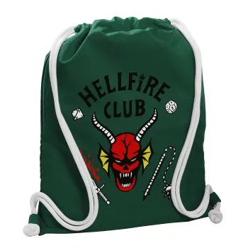 Hellfire CLub, Stranger Things, Τσάντα πλάτης πουγκί GYMBAG BOTTLE GREEN, με τσέπη (40x48cm) & χονδρά λευκά κορδόνια