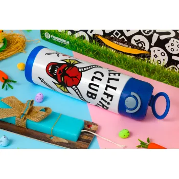 Hellfire CLub, Stranger Things, Easter candle, Childrens hot water bottle, stainless steel, with safety straw, BLUE (500ml)