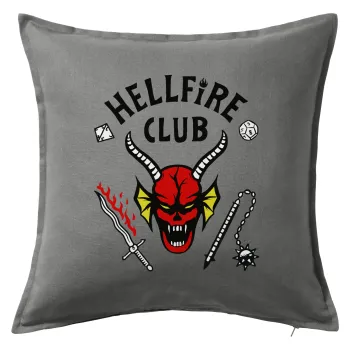 Hellfire CLub, Stranger Things, Μαξιλάρι καναπέ Γκρι 100% βαμβάκι, περιέχεται το γέμισμα (50x50cm)