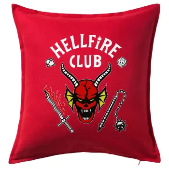 Hellfire CLub, Stranger Things, Μαξιλάρι καναπέ Κόκκινο 100% βαμβάκι, περιέχεται το γέμισμα (50x50cm)