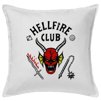 Hellfire CLub, Stranger Things, Μαξιλάρι καναπέ ΛΕΥΚΟ 100% βαμβάκι, περιέχεται το γέμισμα (50x50cm)