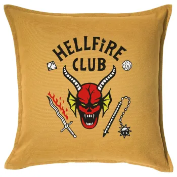 Hellfire CLub, Stranger Things, Μαξιλάρι καναπέ Κίτρινο 100% βαμβάκι, περιέχεται το γέμισμα (50x50cm)