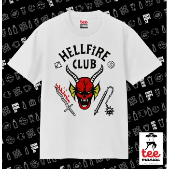 Hellfire CLub, Stranger Things, Κλασικό T-Shirt, διπλής ραφής, χωρίς πλευρικές ραφές ΛΕΥΚΟ από 100% βαμβάκι. Vegan & OEKO-TEX πιστοποιημένο.