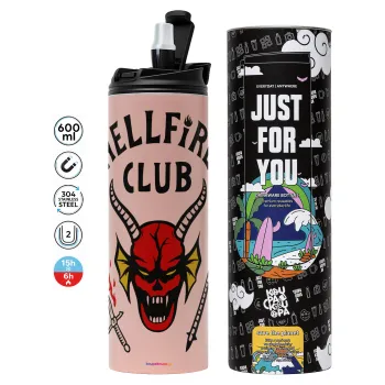 Hellfire CLub, Stranger Things, Tumbler stainless steel PINK 600ml