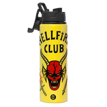 Hellfire CLub, Stranger Things, Μεταλλικό παγούρι νερού με καπάκι ασφαλείας, αλουμινίου 850ml