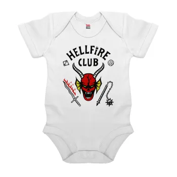 Hellfire CLub, Stranger Things, Βρεφικό φορμάκι μωρού, 0-24 μηνών, ΛΕΥΚΟ, 100% Organic Cotton, κοντομάνικο