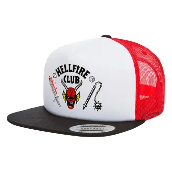 Hellfire CLub, Stranger Things, Καπέλο Ενηλίκων Foam Flat Snapback με Δίχτυ Μαύρο-Λευκό-Κόκκινο (POLYESTER, ΕΝΗΛΙΚΩΝ, UNISEX, ONE SIZE)