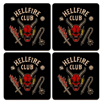 Hellfire CLub, Stranger Things, ΣΕΤ x4 Σουβέρ ξύλινα τετράγωνα plywood (9cm)