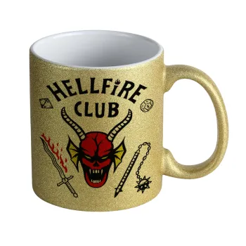Hellfire CLub, Stranger Things, Κούπα Χρυσή Glitter που γυαλίζει, κεραμική, 330ml