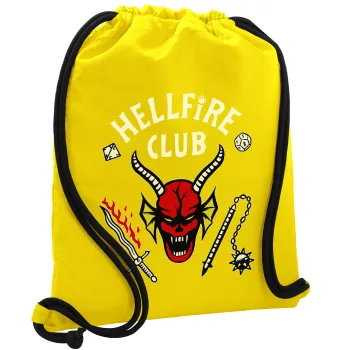 Hellfire CLub, Stranger Things, Τσάντα πλάτης πουγκί GYMBAG Κίτρινη, με τσέπη (40x48cm) & χονδρά κορδόνια