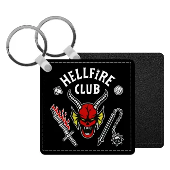 Hellfire CLub, Stranger Things, Μπρελόκ Δερματίνη, τετράγωνο ΜΑΥΡΟ (5x5cm)