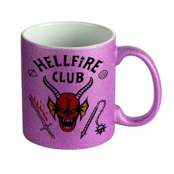 Hellfire CLub, Stranger Things, Κούπα Μωβ Glitter που γυαλίζει, κεραμική, 330ml