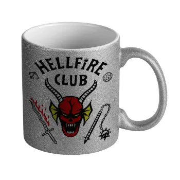 Hellfire CLub, Stranger Things, Κούπα Ασημένια Glitter που γυαλίζει, κεραμική, 330ml
