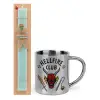 Easter Set, metallic thermal cup (300ml) & aromatic flat Easter candle (30cm) (TURQUOISE)