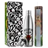 Easter Set, metallic stainless thermos flask (500ml) & scented flat Easter candle (30cm) (GRAY)