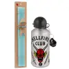 Easter Set, metallic silver aluminum water bottle (500ml) & scented flat Easter candle (30cm) (TURQUOISE)