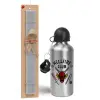 Easter Set, metallic silver aluminum water bottle (500ml) & aromatic flat Easter candle (30cm) (GRAY)