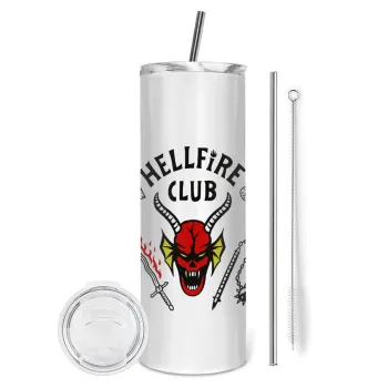 Hellfire CLub, Stranger Things, Tumbler stainless steel 600ml, with metal straw & cleaning brush
