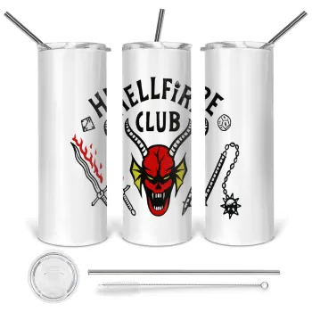 Hellfire CLub, Stranger Things, Tumbler ποτήρι θερμό από ανοξείδωτο ατσάλι 600ml, με μεταλλικό καλαμάκι & βούρτσα καθαρισμού