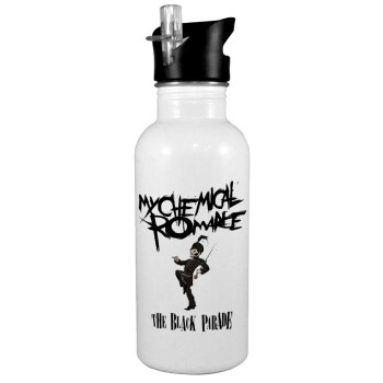 My Chemical Romance Black Parade, White water bottle with straw, stainless steel 600ml