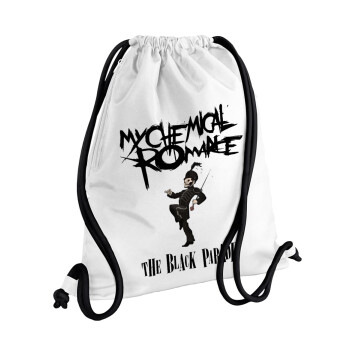 My Chemical Romance Black Parade, Τσάντα πλάτης πουγκί GYMBAG λευκή, με τσέπη (40x48cm) & χονδρά κορδόνια
