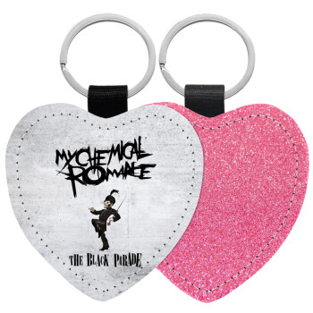 My Chemical Romance Black Parade, Μπρελόκ PU δερμάτινο glitter καρδιά ΡΟΖ