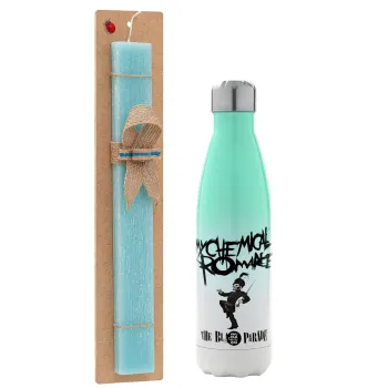 My Chemical Romance Black Parade, Easter Set, Metallic green/white thermos (Stainless steel), double-walled, 500ml & scented flat Easter candle (30cm) (TURQUOISE)