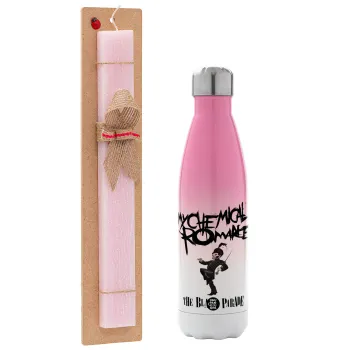 My Chemical Romance Black Parade, Easter Set, Metallic pink/white (Stainless steel) thermos, double-walled, 500ml & aromatic flat Easter candle (30cm) (PINK)