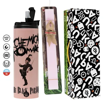 My Chemical Romance Black Parade, Easter candle,Travel Tumbler 2 Lids, with metal straw & cleaning brush & aromatic flat candle (30cm) (PINK)