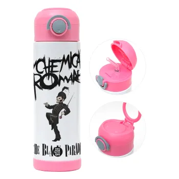 My Chemical Romance Black Parade, Children's hot water bottle, stainless steel, with safety straw, PINK (500ml)