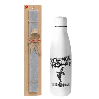 My Chemical Romance Black Parade, Easter Set, metallic stainless thermos bottle (500ml) & scented flat Easter candle (30cm) (GRAY)