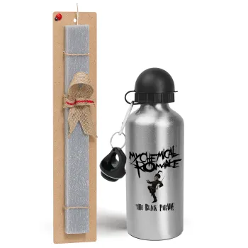 My Chemical Romance Black Parade, Easter Set, metallic silver aluminum water bottle (500ml) & aromatic flat Easter candle (30cm) (GRAY)
