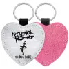 Μπρελόκ PU δερμάτινο glitter καρδιά ΡΟΖ