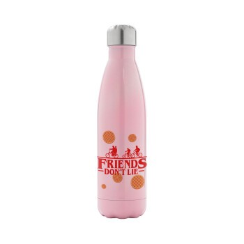 Friends Don't Lie, Stranger Things, Metal mug thermos Pink Iridiscent (Stainless steel), double wall, 500ml