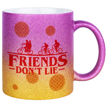 Friends Don't Lie, Stranger Things, Κούπα Χρυσή/Ροζ Glitter, κεραμική, 330ml