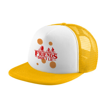Friends Don't Lie, Stranger Things, Καπέλο Soft Trucker με Δίχτυ Κίτρινο/White 