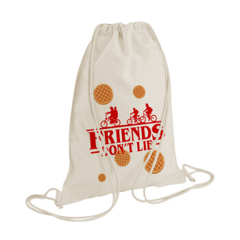 Friends Don't Lie, Stranger Things, Τσάντα πλάτης πουγκί GYMBAG natural (28x40cm)