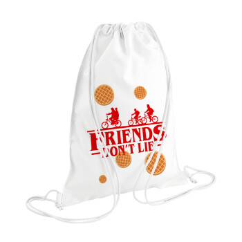 Friends Don't Lie, Stranger Things, Τσάντα πλάτης πουγκί GYMBAG λευκή (28x40cm)