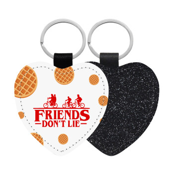 Friends Don't Lie, Stranger Things, Μπρελόκ PU δερμάτινο glitter καρδιά ΜΑΥΡΟ