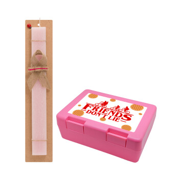 Friends Don't Lie, Stranger Things, Easter Set, children's snack container PINK & scented flat Easter candle (30cm) (PINK)