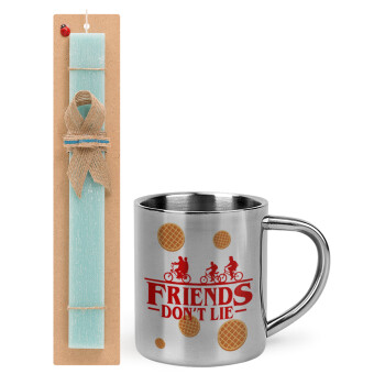 Friends Don't Lie, Stranger Things, Easter Set, metallic thermal cup (300ml) & aromatic flat Easter candle (30cm) (TURQUOISE)