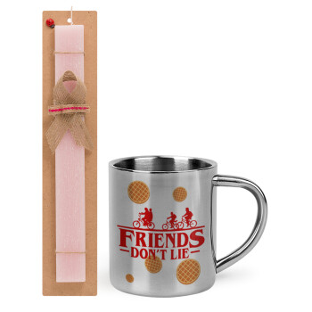 Friends Don't Lie, Stranger Things, Easter Set, metallic thermal cup (300ml) & aromatic flat Easter candle (30cm) (PINK)