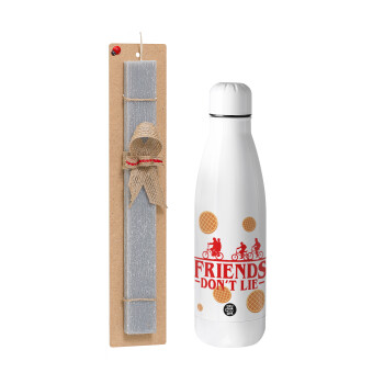 Friends Don't Lie, Stranger Things, Easter Set, metallic stainless thermos bottle (500ml) & scented flat Easter candle (30cm) (GRAY)