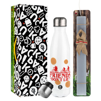 Friends Don't Lie, Stranger Things, Easter candle, metallic white thermos bottle (500ml) & aromatic flat candle (30cm) (GRAY)