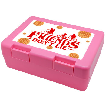 Friends Don't Lie, Stranger Things, Παιδικό δοχείο κολατσιού ΡΟΖ 185x128x65mm (BPA free πλαστικό)